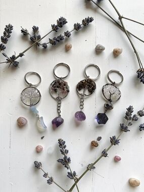 Tree of Life Hand-made Gemstone Keychains - Assorted Purple, Clear, Blue Accents